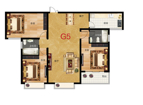 東方紅國際廣場闊朗三房戶型圖