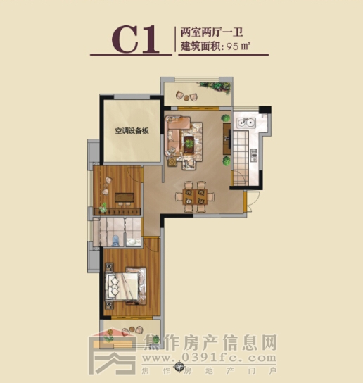 公園道二室二廳一衛(wèi)95平米