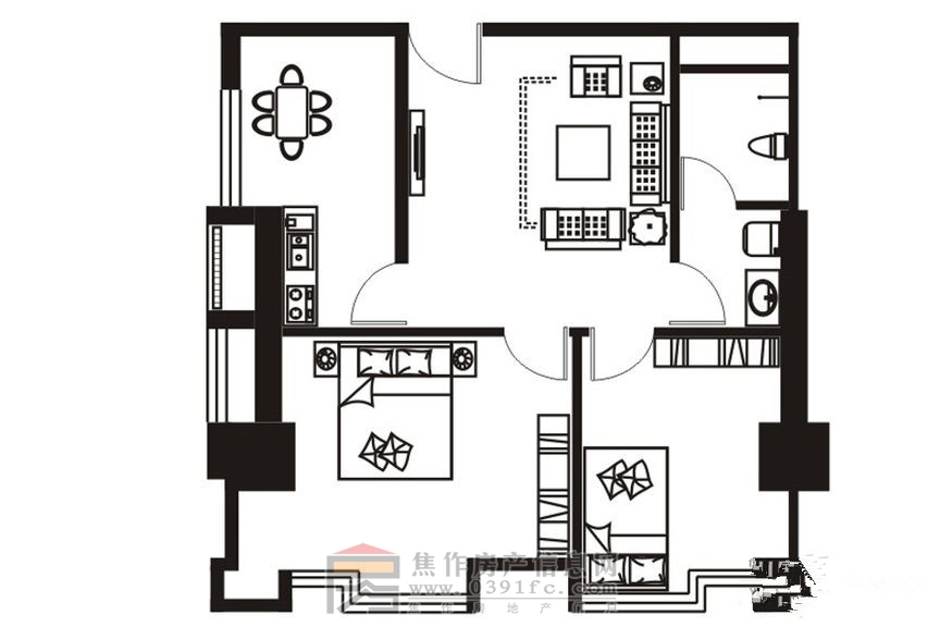 理達(dá)文華廣場兩室兩廳一衛(wèi)一廚約88.87㎡