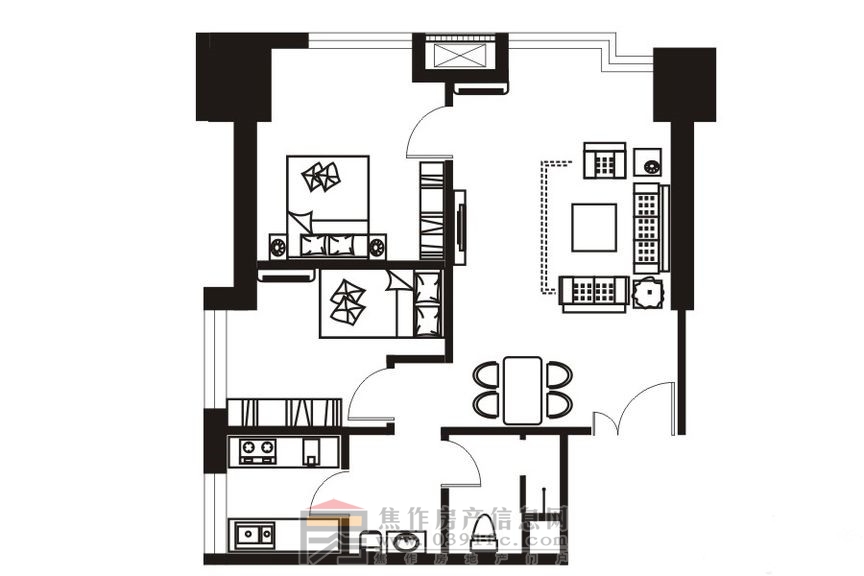理達(dá)文華廣場兩室兩廳兩衛(wèi)一廚約86.7㎡