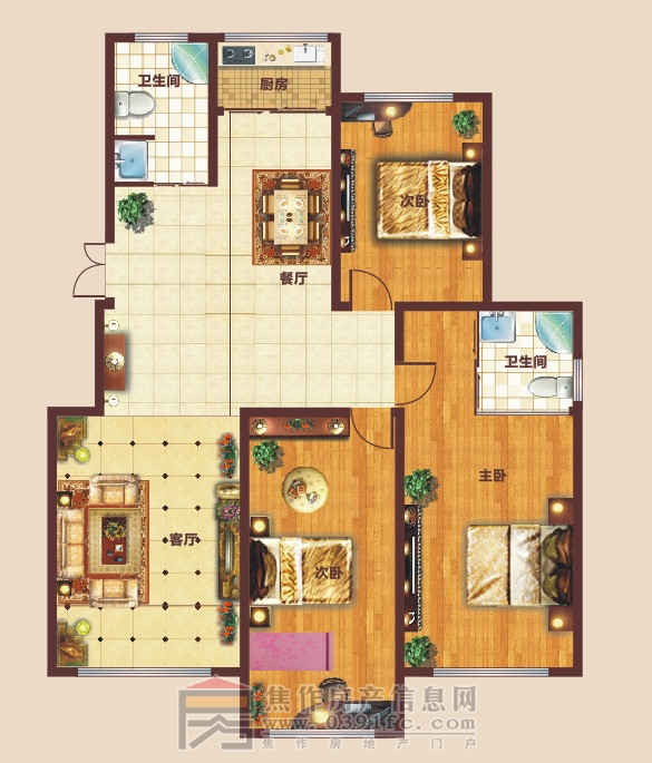 星凱國際城 三室兩廳兩衛(wèi) 約136㎡
