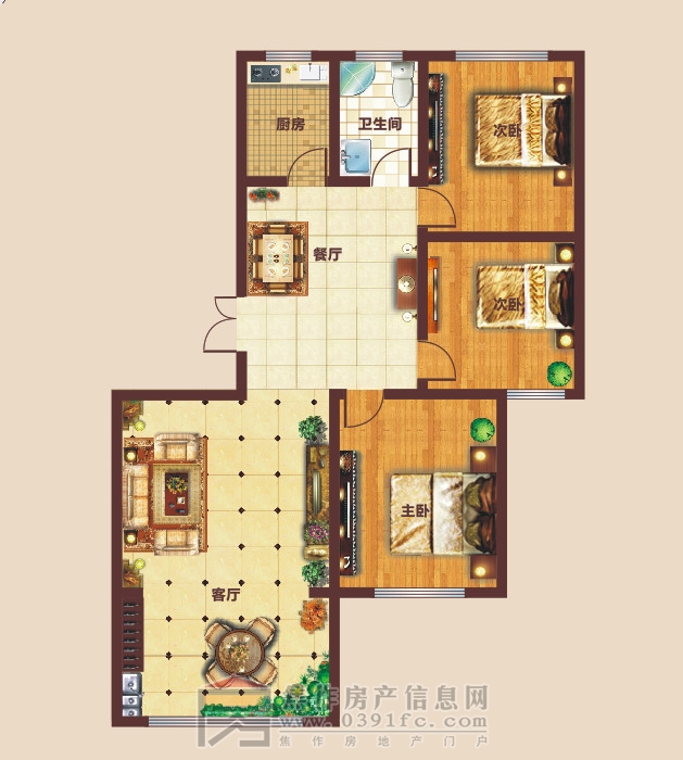 星凱國際城 三室兩廳一衛(wèi) 約101㎡