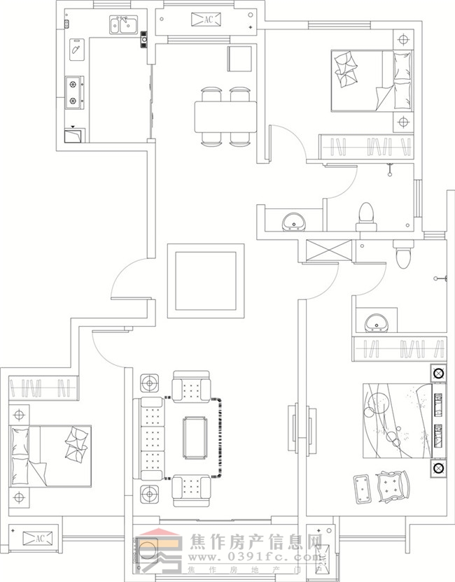 金德利公館3#東戶三室兩廳兩衛(wèi)141.32㎡