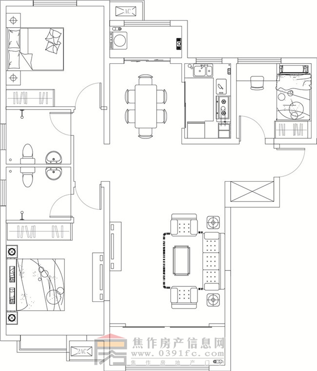 金德利公館1#西戶三室兩廳兩衛(wèi)134.82㎡