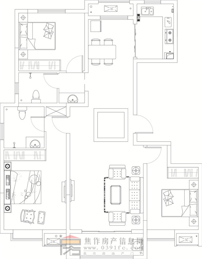 金德利公館3#西戶三室兩廳兩衛(wèi)142.28㎡