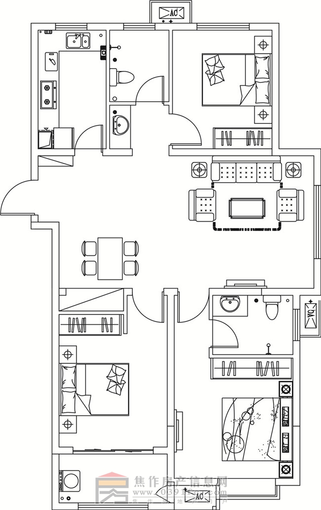 金德利公館5#東戶三室兩廳兩衛(wèi)126.29㎡