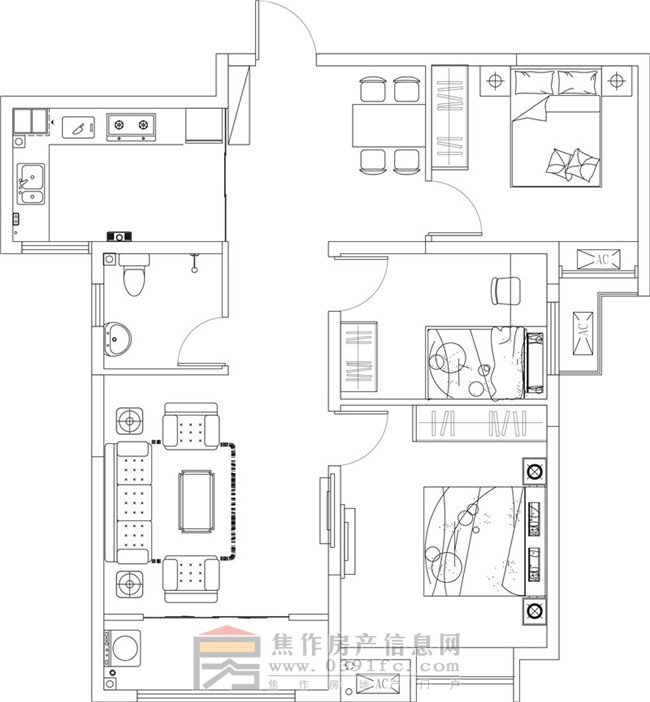 金德利公館6#西戶三室兩廳一衛(wèi)108.57㎡