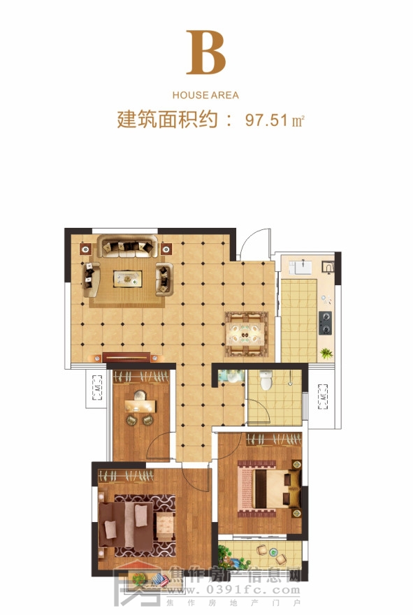 萬(wàn)隆·善水尚苑B戶型97.51㎡