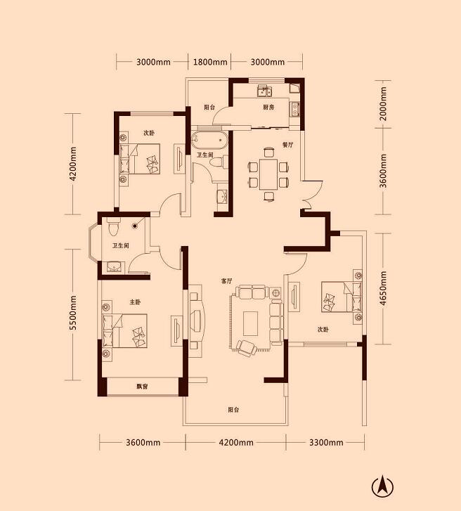 金山東方花園4期三室兩廳兩衛(wèi)(約136.27 m)