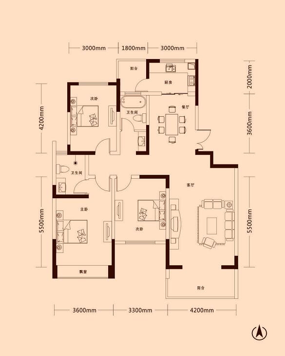 金山東方花園4期三室兩廳兩衛(wèi)(約136.21m)