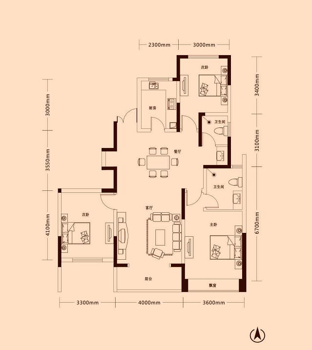 金山東方花園4期 三室兩廳二衛(wèi)(約125.92m )