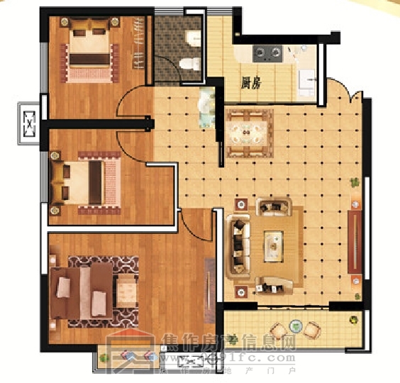 3室2廳1衛(wèi)104.20㎡