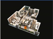 E戶型建面約124平方米，三室兩廳兩衛(wèi)