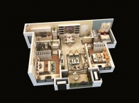 B戶型建面約96平方米，三室兩廳一衛(wèi)